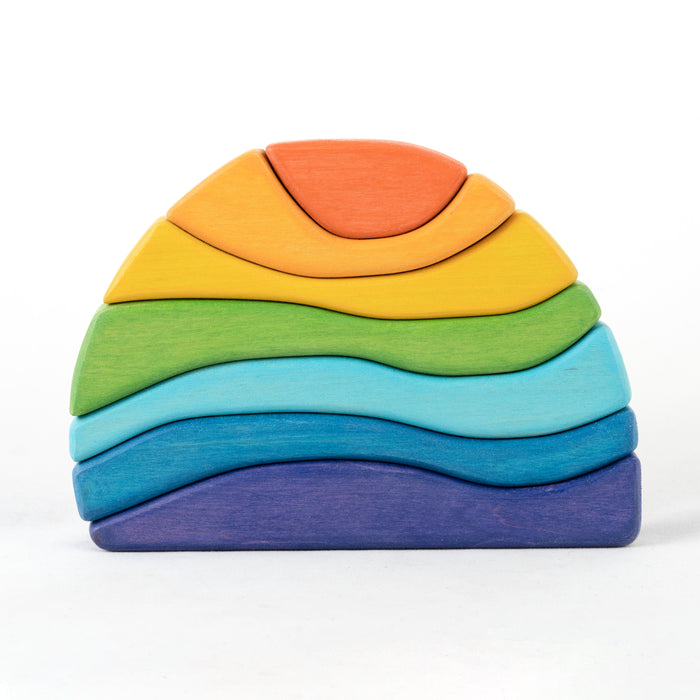 Stone Wooden Sculptural Blocks Stacker Puzzle Rainbow Toy - PoppyBabyCo
