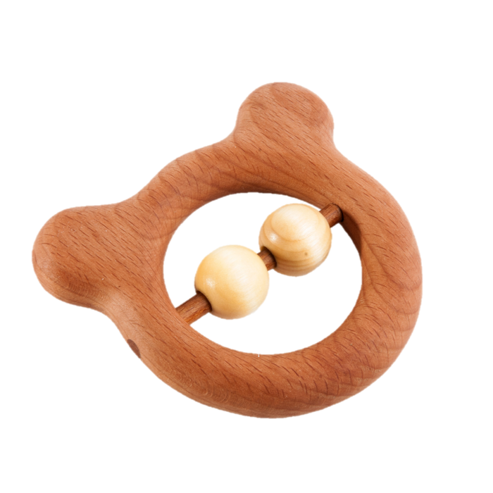 Organic Wooden Rattle-Teether Bear - PoppyBabyCo