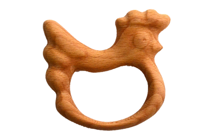 Organic Wooden Rattle-Teether Hen - PoppyBabyCo