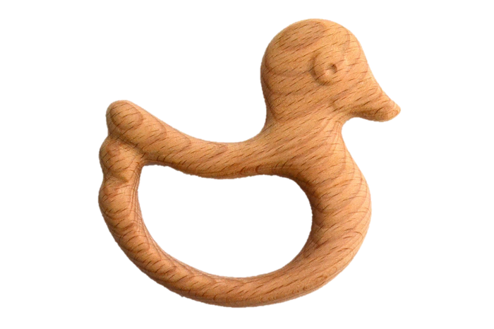 Organic Wooden Rattle-Teether Duck - PoppyBabyCo