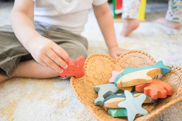 Waldorf wooden Sea Creatures and Fish set-10 pieces - PoppyBabyCo