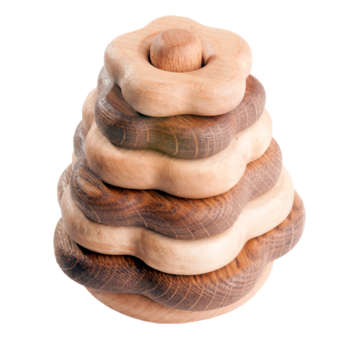 Wooden stacking toy in flower shape from 2 types of wood - PoppyBabyCo