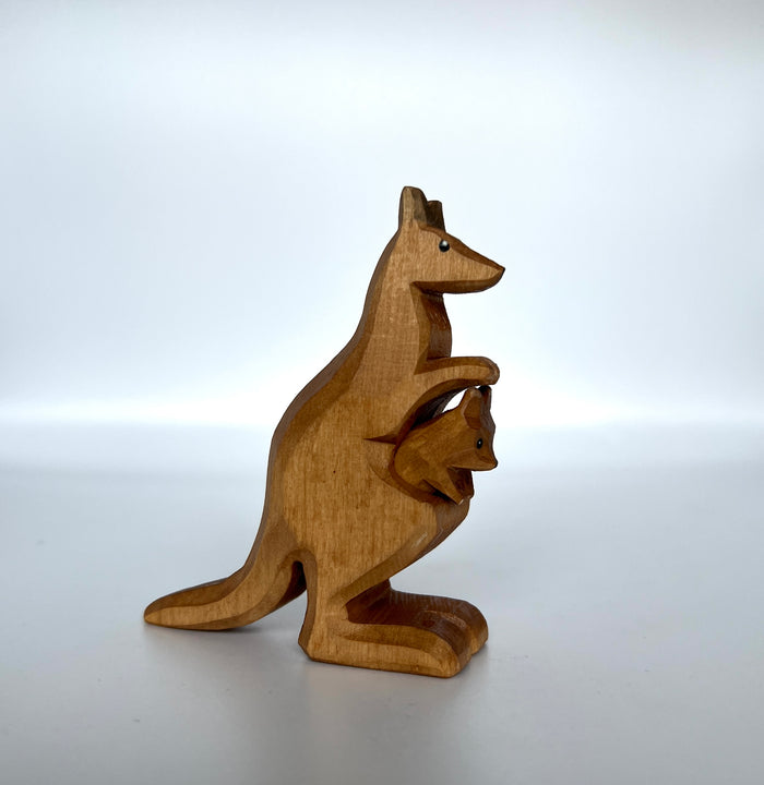 Wooden Kangaroo with Baby