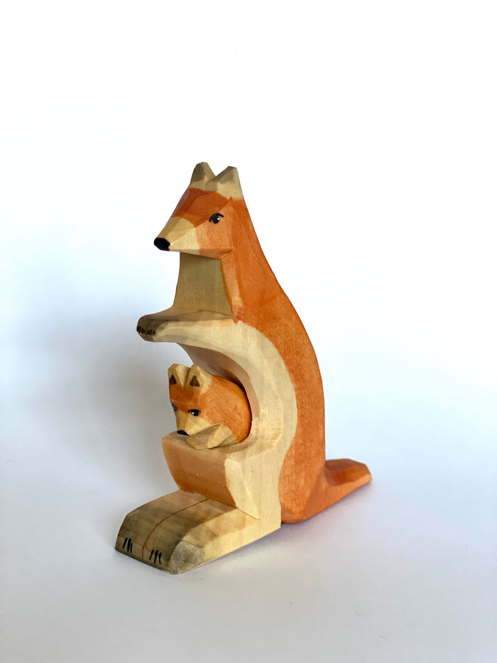 Wooden Kangaroo with Baby