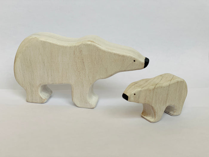 Wooden Polar Bear with Cub