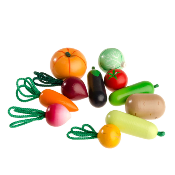 Wooden Play Vegetables with a Tote