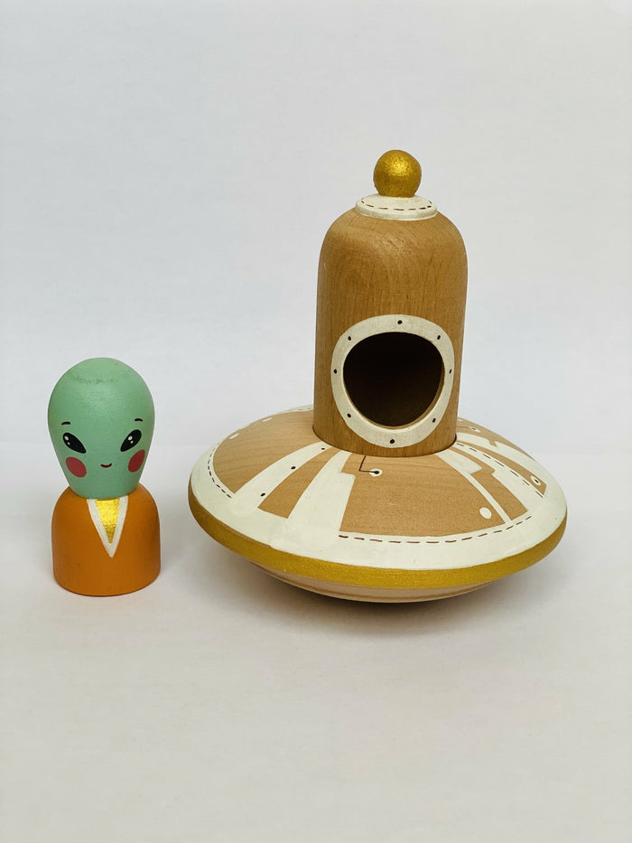 Gnezdo UFO with Alien Wooden Toy