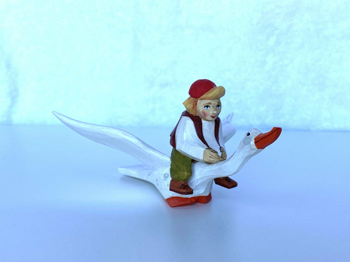 Hand Craved Wooden Figurine Nils and the Goose