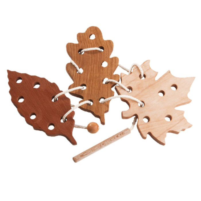 Montessori Wooden Lacing Toy — Leaf Set of 3
