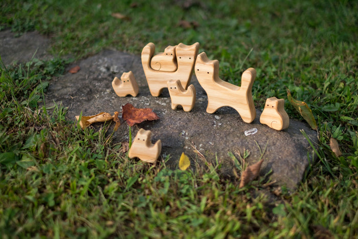 Waldorf Wooden Cats family of 5 puzzle set
