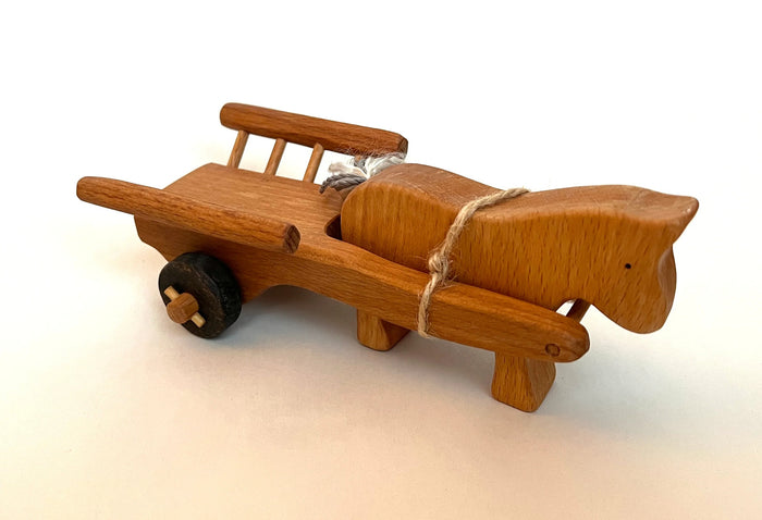 Handcrafted Wooden Horse and Carriage