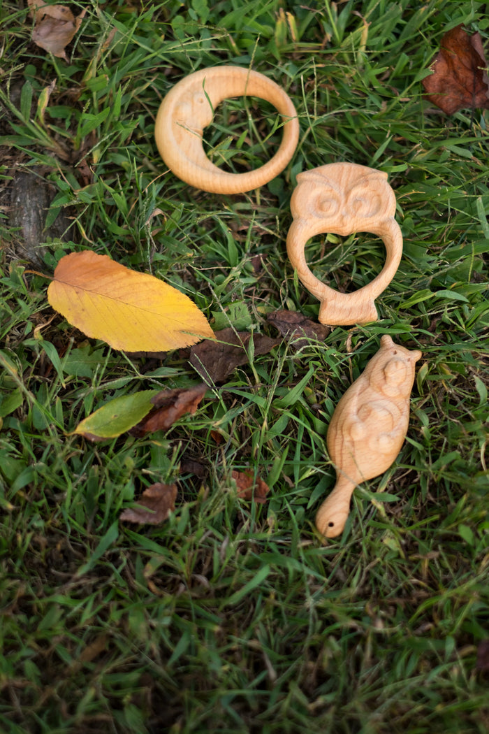 Wooden Rattle Teether — Moon Teething Ring