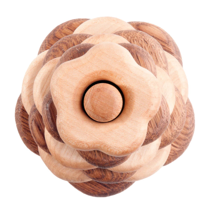 Wooden stacking toy in flower shape from 2 types of wood