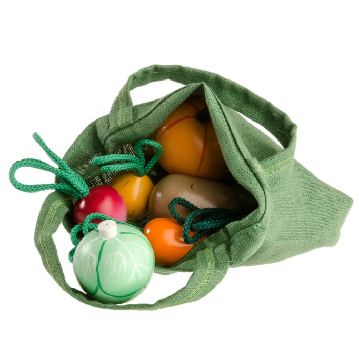 Wooden Play Vegetables with a Tote