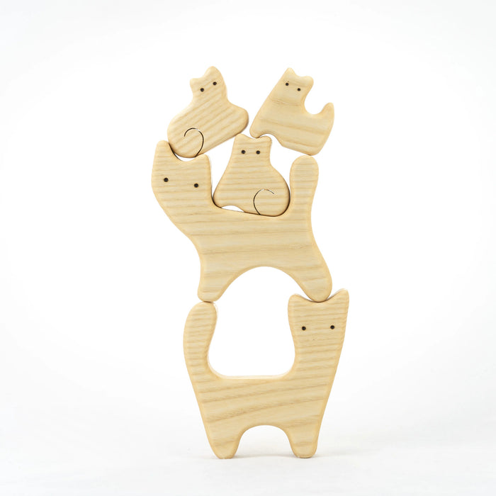 Waldorf Wooden Cats family of 5 puzzle set