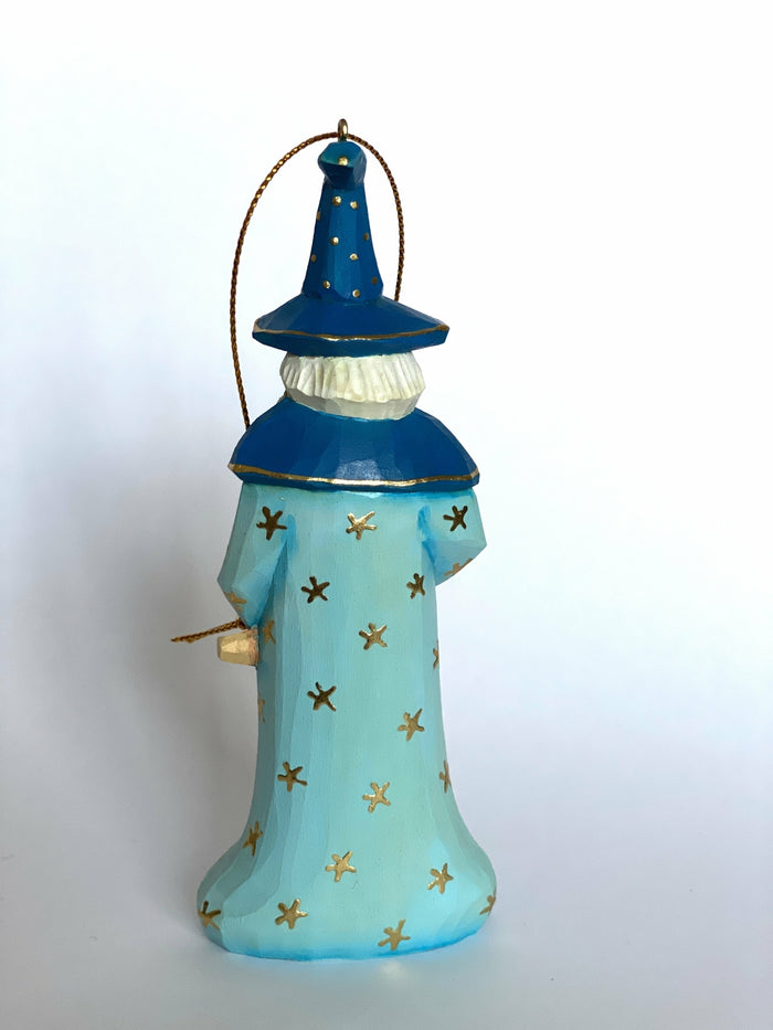 Hand Carved Wooden Christmas Ornament Wizard