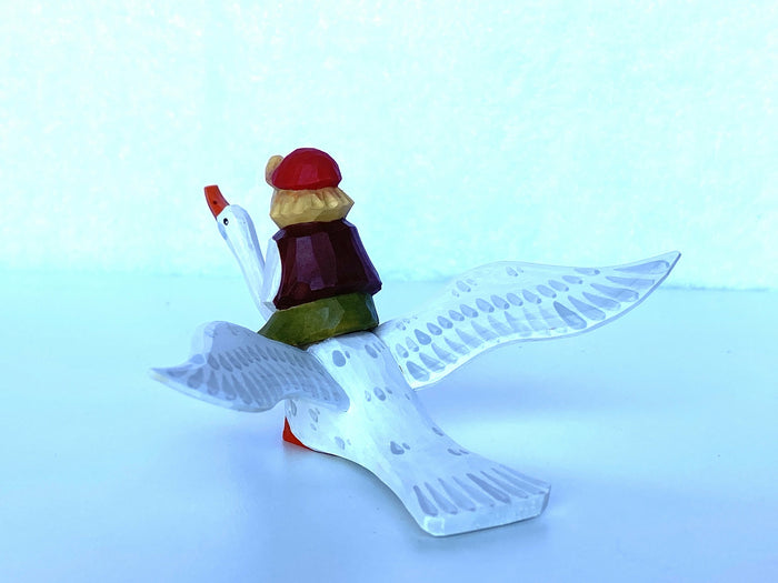 Hand Craved Wooden Figurine Nils and the Goose