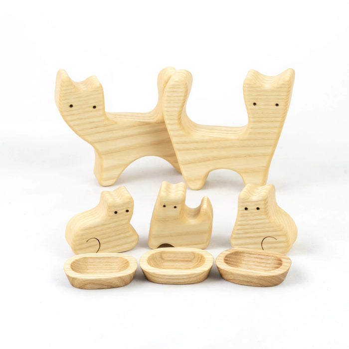 Waldorf Wooden Cats family of 5 puzzle set