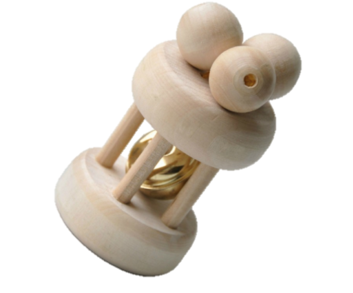 Montessori natural rolling rattle Wood Toy Bell Cylinder, small