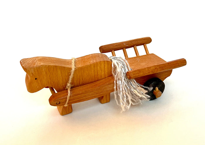 Handcrafted Wooden Horse and Carriage