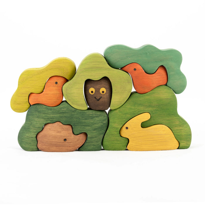 Wooden Hidden Animals Sculptural Blocks Puzzle