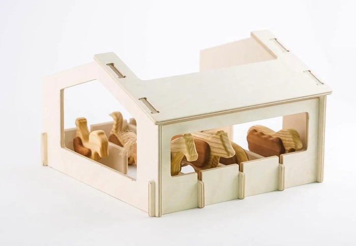 Handcrafted Wooden Farm Animals Set with Barn