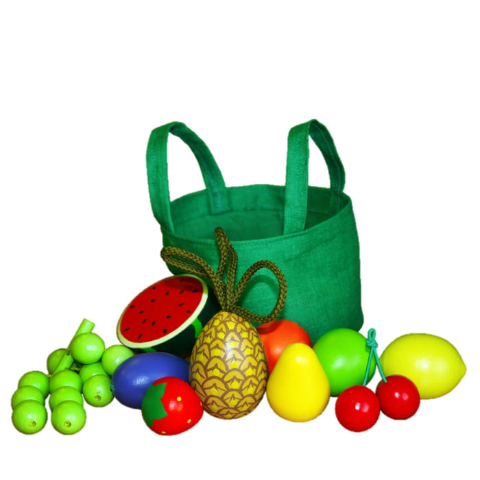 Wooden Fruit Toys in a cloth Tote