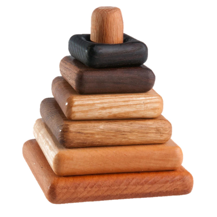Wooden stacking toy in square shape from 6 types of wood