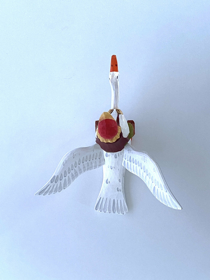 Hand Craved Wooden Figurine Nils and the Goose