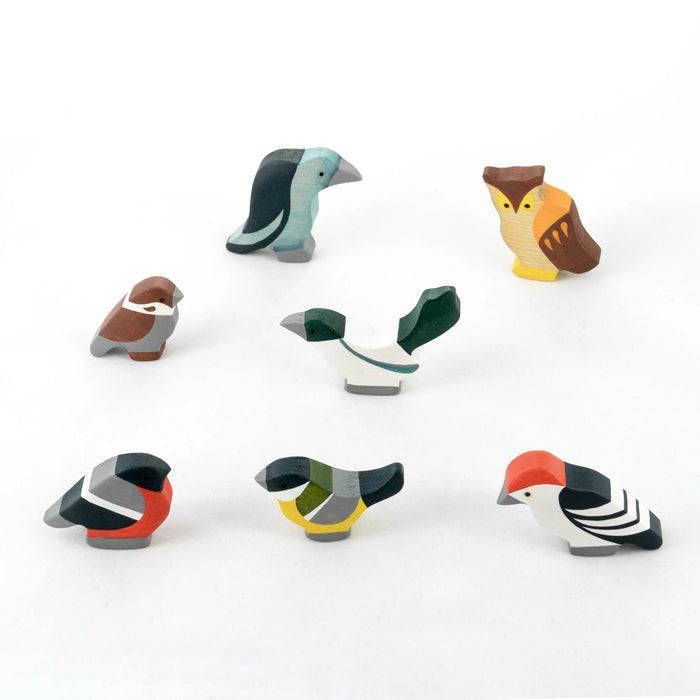 Waldorf Wooden Birds Set painted- 7 pieces