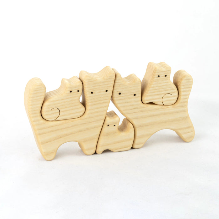 Waldorf Wooden Cats family of 5 puzzle set