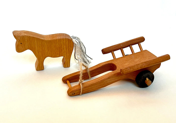 Handcrafted Wooden Horse and Carriage
