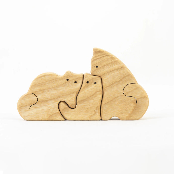 Waldorf Wooden Cats family of 3 puzzle set