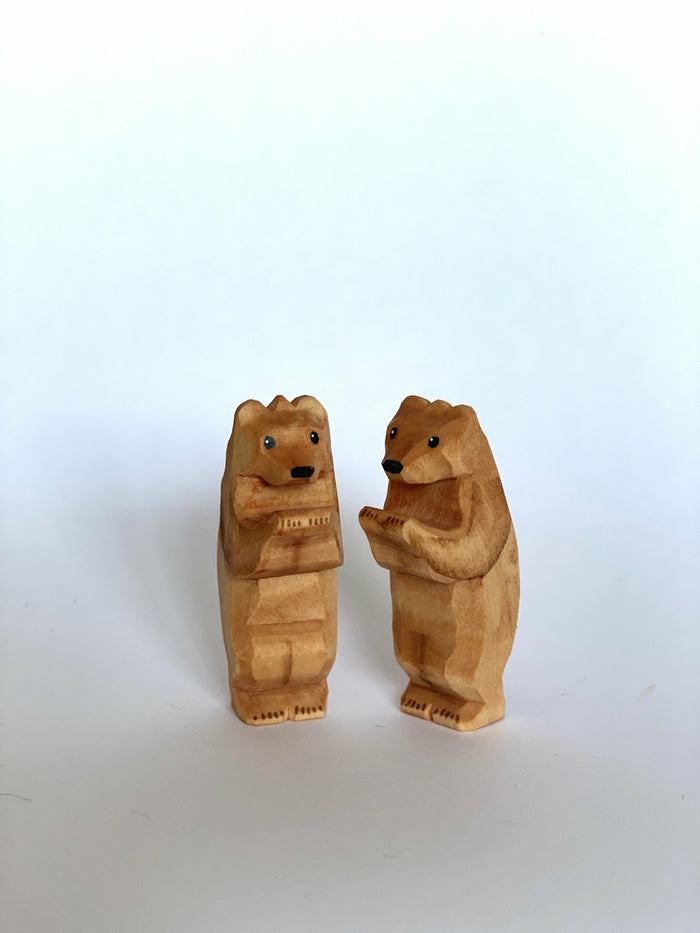 Hand-Carved Wooden Cubs Figurines set of 2