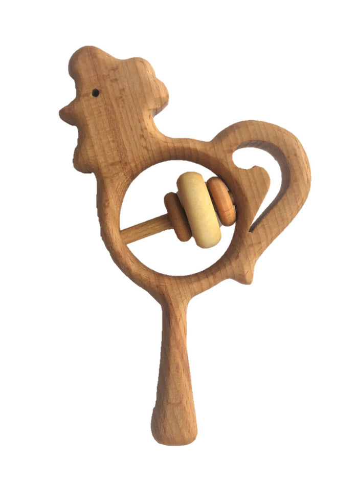 Organic Wooden Rattle toy Rooster