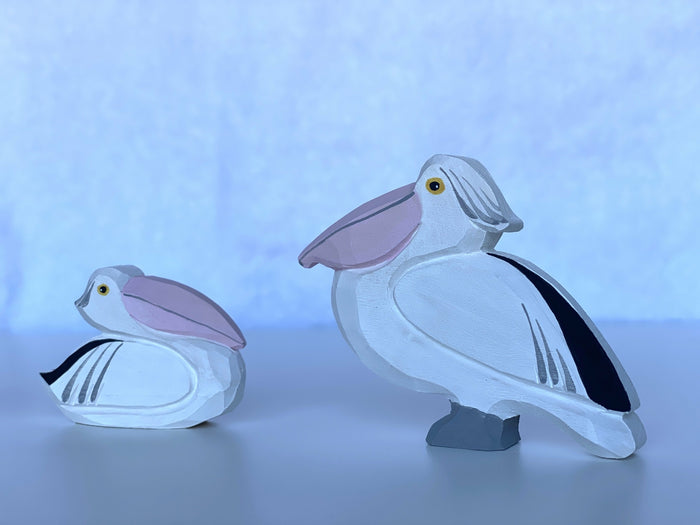 Hand Carved Wooden Pelican Toy set of 3