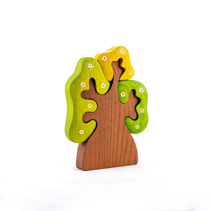 Wooden Spring Tree with three crowns puzzle, small flowers