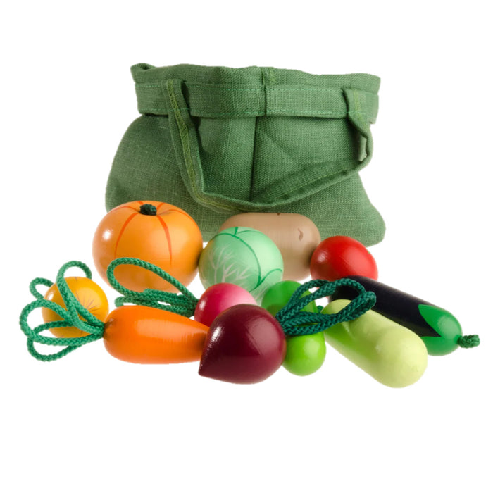 Wooden Play Vegetables with a Tote