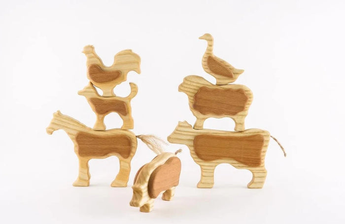 Handcrafted Wooden Farm Animals Set with Barn