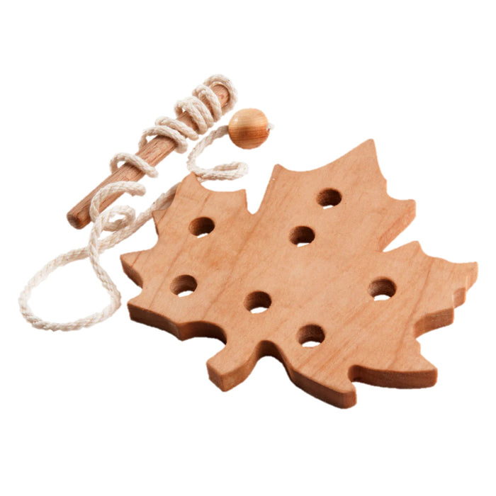 Montessori Wooden Lacing Toy — Leaf Set of 3