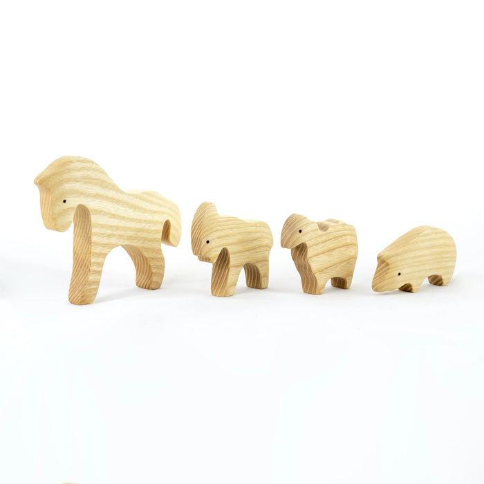 Waldorf Wooden Natural Farm Animals Set - 11 pieces