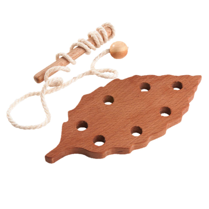 Montessori Wooden Lacing Toy — Leaf Set of 3