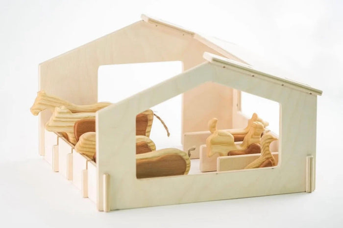 Handcrafted Wooden Farm Animals Set with Barn