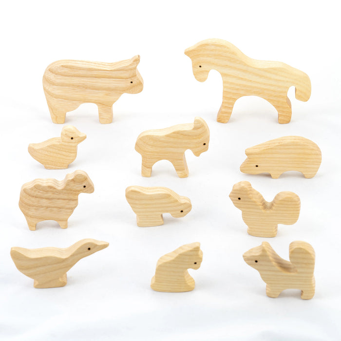 Waldorf Wooden Natural Farm Animals Set - 11 pieces