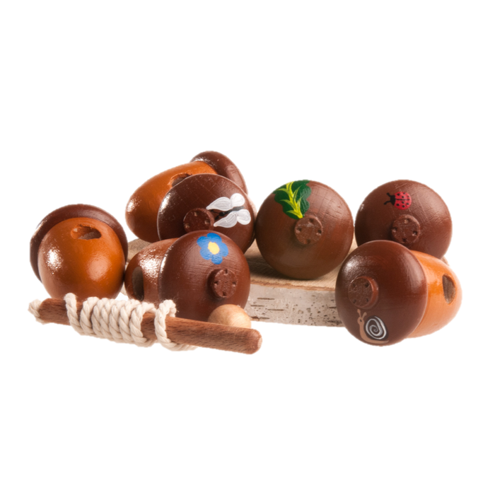 Montessori Wooden Acorn Lacing Toy for Toddlers