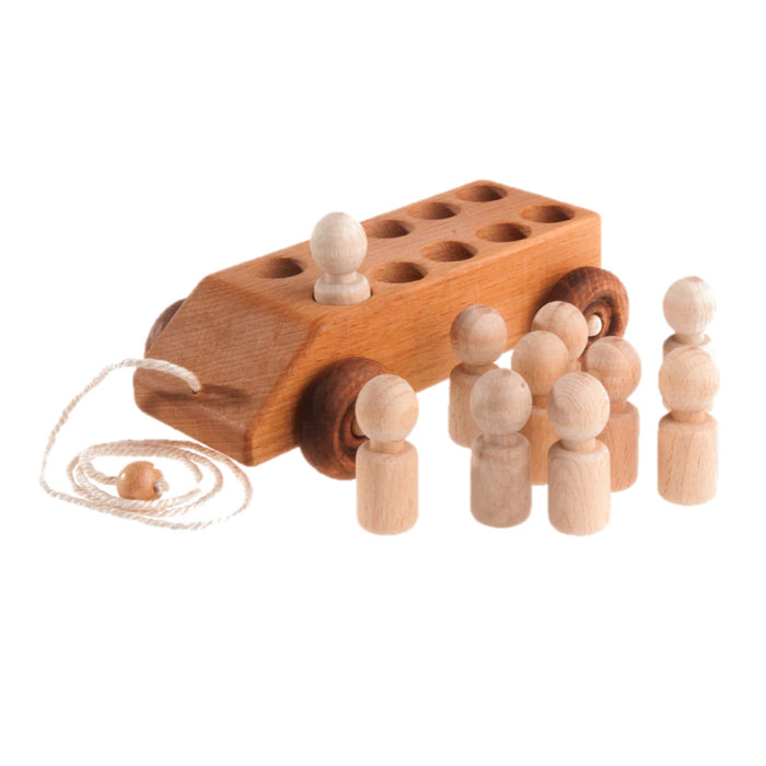 Pull Along Car with ten Wooden Peg Passengers