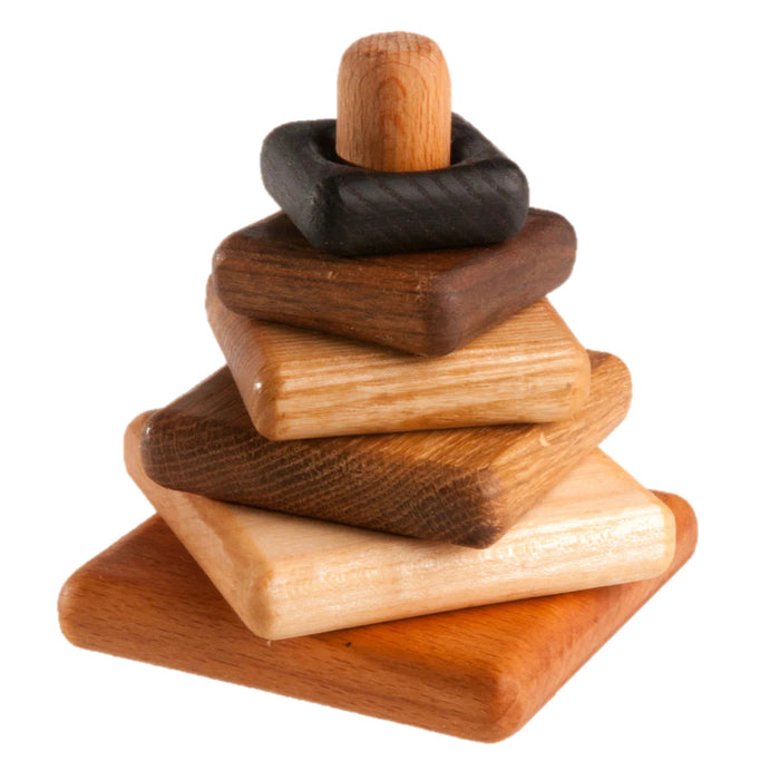 Wooden stacking toy in square shape from 6 types of wood