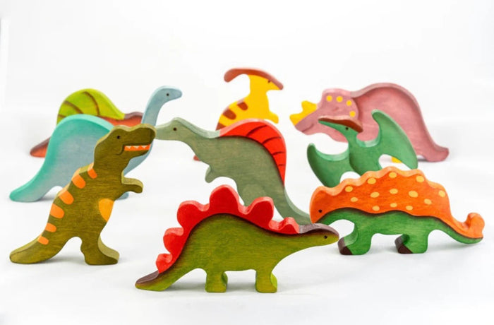 Wooden Dinosaur toys set painted- 9 pieces