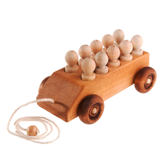 Pull Along Car with ten Wooden Peg Passengers