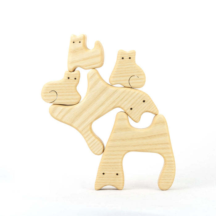 Waldorf Wooden Cats family of 5 puzzle set